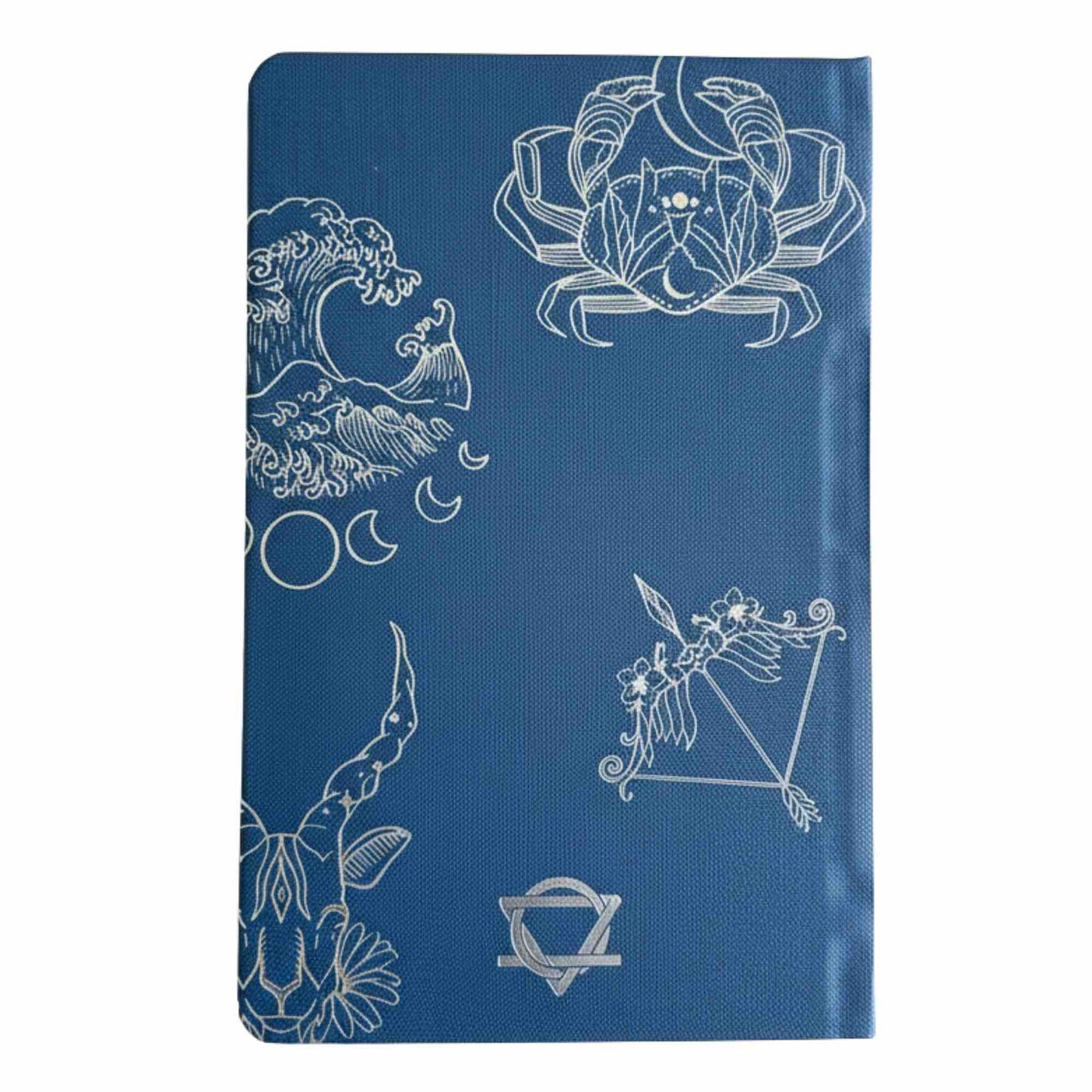 Midnight Blue Wellness Journal med 120 sidor och silver Zodiac-design.