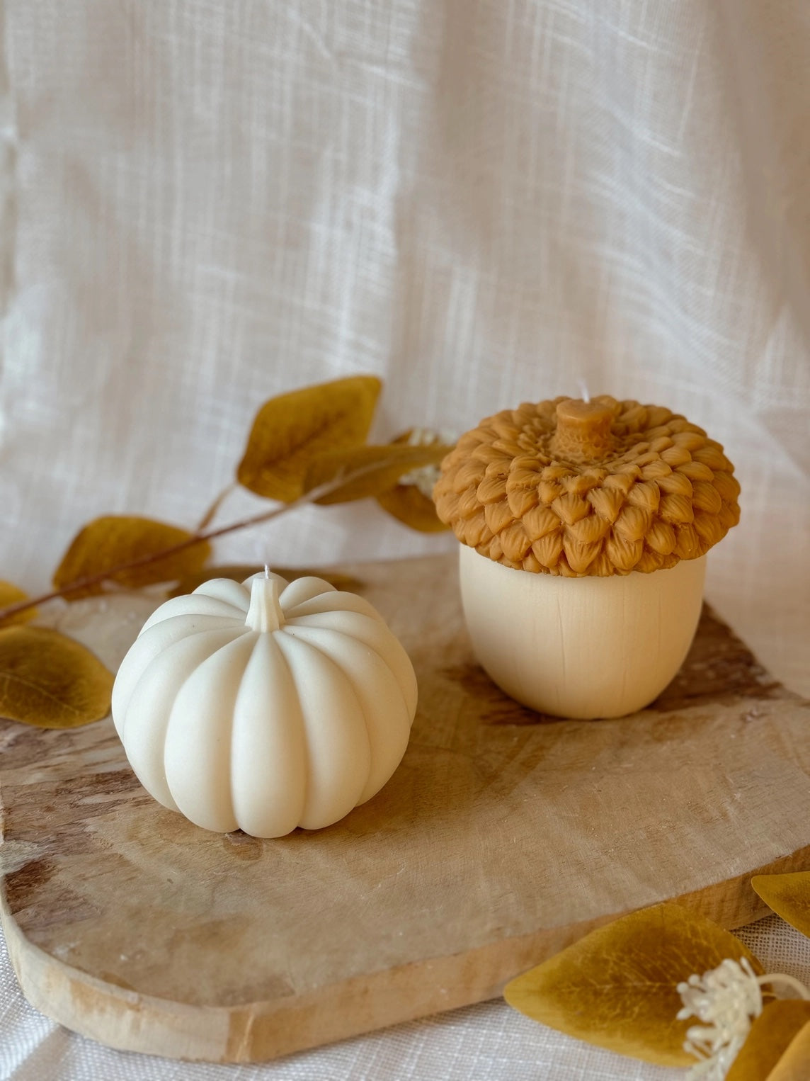 Noël Valnöt handgjort rapsvaxljus med bomullsveke och doft av julkryddor med ett pumpaljus