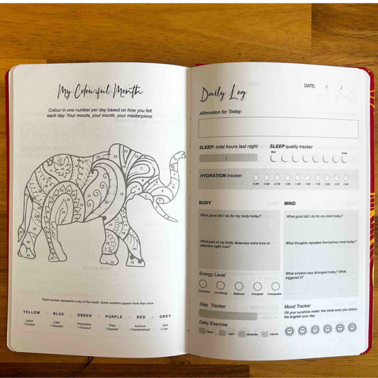 Midnight Blue Wellness Journal med 120 sidor och silver Zodiac-design.